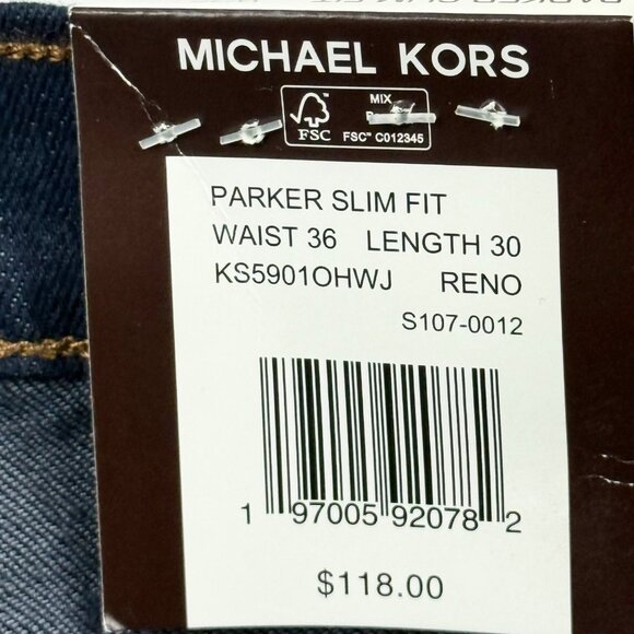 Michael Kors Men's Parker Slim Fit Stretch Blue Denim Jeans Size 36x30 NWT $118 - Picture 5 of 11